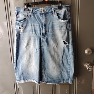 Black Label Light Blue Distressed Midi Skirt Size 2x